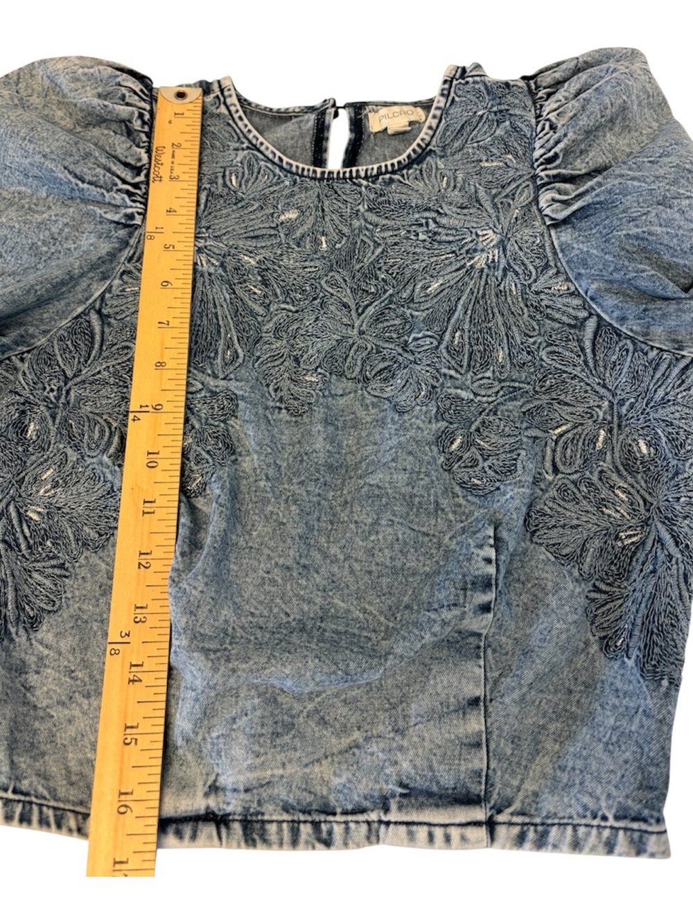 Pilcro Anthropologie Embellished LongSleeve Denim Top Women’s Size XS - Picture 14 of 15
